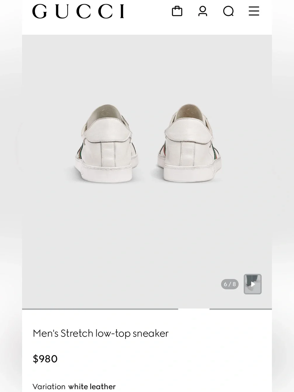 Gucci Men's Stretch low-top sneaker $980 white leather size 12 gently used